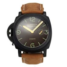 Panerai Luminor 8 Days Unitas 6497 Movement Swan Neck Left Watch Crown PVD Case with Coffee Dial Leather Strap