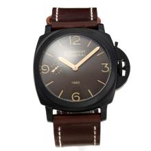 Panerai Luminor 1950 Unitas 6497 Movement Swan Neck PVD Case with Coffee Dial Leather Strap
