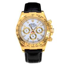 Rolex Daytona Automatic Yellow Gold Case with White Dial Leather Strap-Stick Markers