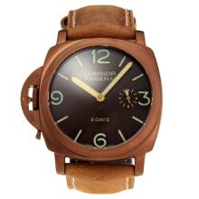 Panerai Luminor 8 Days Super Lominous Markers Unitas 6497 Movement Swan Neck Left Watch Crown Coffee Gold Case with Coffee Dial Leather Strap