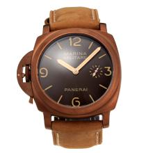 Panerai Luminor Marina Super Lominous Markers Unitas 6497 Movement Swan Neck Left Watch Crown Coffee Gold Case with Coffee Dial Leather Strap