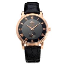 Omega De Ville Manual Winding Rose Gold Case with Gray Dial Leather Strap
