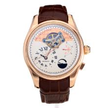 Montblanc Tourbillon Working Power Reserve Automatic Rose Gold Case with White Dial Leather Strap