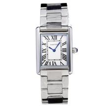 Cartier Tank with White Dial S/S-Sapphire Glass