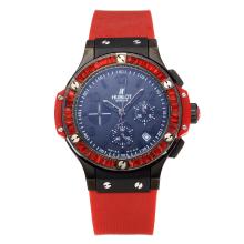 Hublot Big Bang Working Chronograph Diamond Bezel PVD Case with Blue Dial Red Rubber Strap