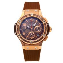Hublot Big Bang Working Chronograph Diamond Bezel Rose Gold Case with Coffee Dial Rubber Strap