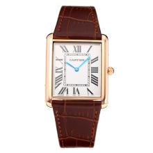 Cartier Tank Rose Gold Case with White Dial Leather Strap