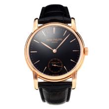 Patek Philippe Grande Complication Manual Winding Rose Gold Case with Black Dial Leather Strap