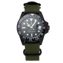 Rolex GMT-Master II Automatic Ceramic Bezel PVD Case with Black Dial Green Cloth Strap