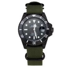 Rolex Submariner Automatic Ceramic Bezel PVD Case with Black Dial Green Nylon Strap