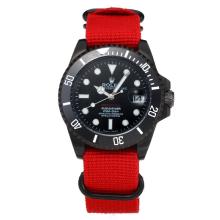 Rolex Submariner Automatic Ceramic Bezel PVD Case with Black Dial Red Cloth Strap