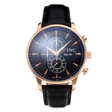 IWC Working Chronograph Rose Gold Case with Black Dial Leather Strap