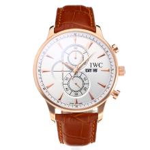 IWC Working Chronograph Rose Gold Case with White Dial Leather Strap