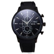 IWC Working Chronograph PVD Case with Black Dial Rubber Strap