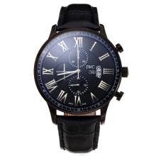 IWC Working Chronograph PVD Case with Black Dial Leather Strap-1