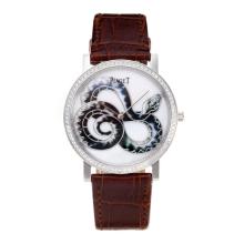 Piaget Dragon & Phoenix Collection Diamond Bezel with White Dial Leather Strap-1
