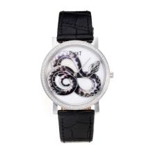 Piaget Dragon & Phoenix Collection Diamond Bezel with White Dial Leather Strap