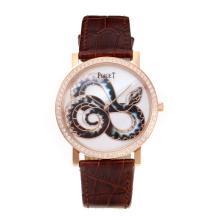 Piaget Dragon & Phoenix Collection Diamond Bezel Rose Gold Case with White Dial Leather Strap-1
