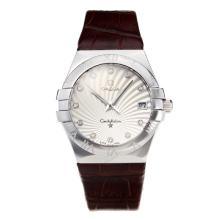 Omega Constellation Diamond Marking with White Dial-Leather Strap