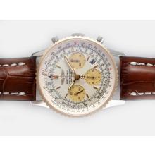 Breitling Navitimer Chronograph Asia Valjoux 7750 Movement Two Tone Case with White Dial