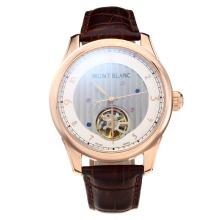 Montblanc Tourbillon Automatic Rose Gold Case with White Dial Leather Strap