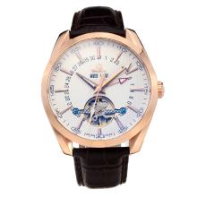 Omega Seamaster Automatic Tourbillon Rose Gold Case with White Dial Leather Strap