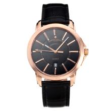 Vacheron Constantin Rose Gold Case with Black Dial Leather Strap