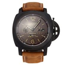 Panerai Luminor Marina Working Power Reserve Automatic PVD Case with Coffee Dial Leather Strap-1