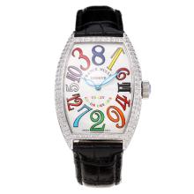 Frank Muller Crazy Colored Dream Automatic Diamond Case with White Dial Leather Strap