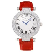 Frank Muller Master Square Diamond Case with White Dial Red Leather Strap