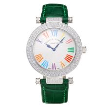 Frank Muller Master Square Diamond Case with White Dial Green Leather Strap