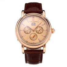 Patek Philippe Automatic Rose Gold Case with Champagne Dial Leather Strap