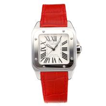 Cartier Santos 100 Swiss ETA 2688 Automatic Movement with White Dial Red Leather Strap-Sapphire Glass