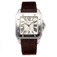 Cartier Santos 100 Swiss ETA 2688 Automatic Movement with White Dial Brown Leather Strap-Sapphire Glass