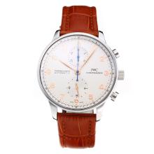 IWC Chronograph Asia Valjoux 7750 Movement with White Dial Leather Strap-Sapphire Glass