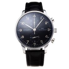 IWC Chronograph Asia Valjoux 7750 Movement with Black Dial Leather Strap-Sapphire Glass