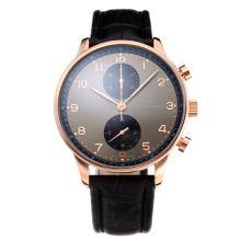IWC Chronograph Asia Valjoux 7750 Movement Rose Gold Case with Gray Dial Leather Strap-Sapphire Glass