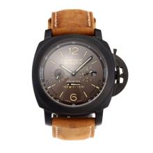 Panerai Luminor Marina Working Power Reserve Automatic PVD Case with Coffee Dial Leather Strap
