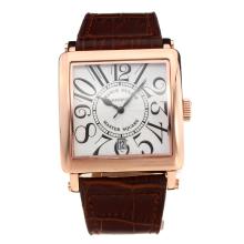 Frank Muller Master Square Rose Gold Case with White Dial Leather Strap-1