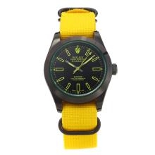 Rolex Milgauss Automatic PVD Case with Black Dial Yellow Cloth Strap