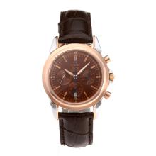 Omega De Ville Working Chronograph Rose Gold Case with Brown Dial Leather Strap-Sapphire Glass