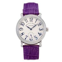 Frank Muller Master Square Diamond Bezel with White Dial Purple Leather Strap-1