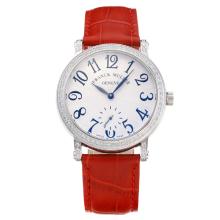 Frank Muller Master Square Diamond Bezel with White Dial Red Leather Strap