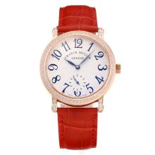 Frank Muller Master Square Diamond Bezel Rose Gold Case with White Dial Red Leather Strap