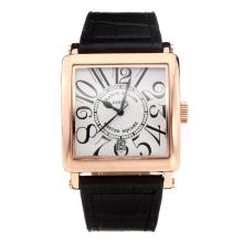 Frank Muller Master Square Rose Gold Case with White Dial Leather Strap