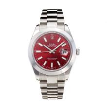 Rolex Date Just II Swiss ETA 2836 Movement with Red Dial S/S-Sapphire Glass