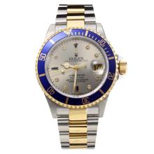 Rolex Submariner Swiss Cal 3135 Automatic Movement Two Tone Blue Bezel with Silver Dial Sapphire Glass