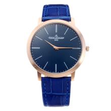 Jaeger Lecoultre Rose Gold Case with Blue Dial Leather Strap
