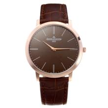Jaeger Lecoultre Rose Gold Case with Brown Dial Leather Strap