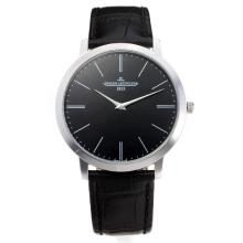 Jaeger Lecoultre with Black Dial Leather Strap